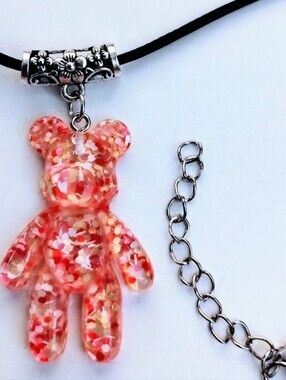 Handmade Resin Pink Confetti Glitter gummy bear teddy bear choker necklace